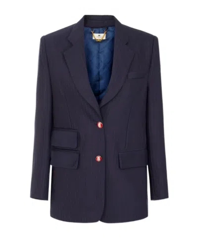 Elisabetta Franchi Pinstriped Jacket In Cool Wool Fabric In Blue