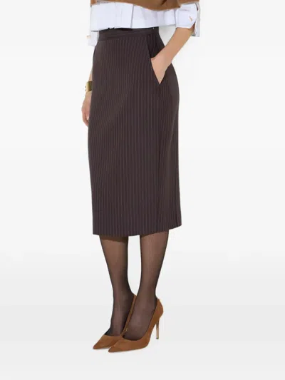 Elisabetta Franchi Pinstriped Skirt In Cool Wool Fabric In Grey