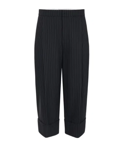 Elisabetta Franchi Pinstriped Trousers In Cool Wool Fabric In Black