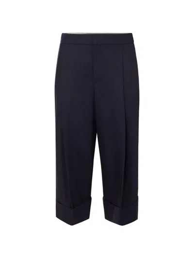 Elisabetta Franchi Pinstriped Trousers In Cool Wool Fabric In Blue