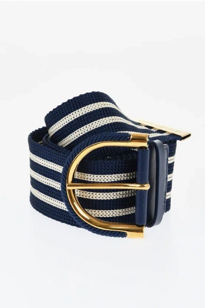 Elisabetta Franchi Pinstriped Woven Belt In Blue