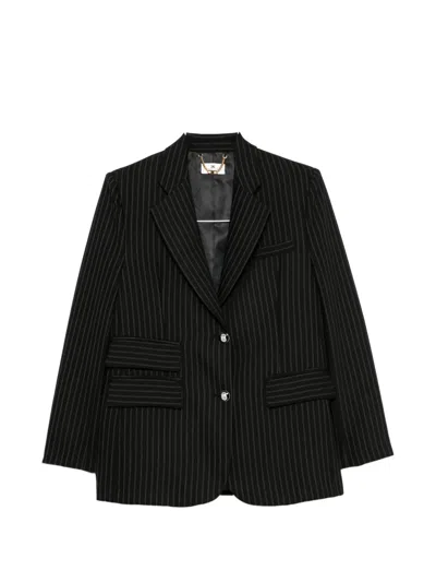 Elisabetta Franchi Pinstripe-pattern Notched-lapels Blazer In Black