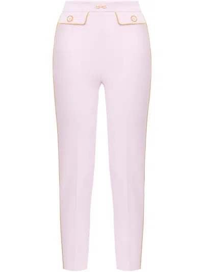 Elisabetta Franchi Piped-trim Crepe Slim-fit Trousers In Pink