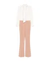 Elisabetta Franchi Beige And White Jumpsuit With Neck Detail In Brown