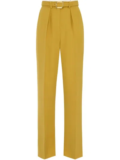 Elisabetta Franchi Pistachio Pleated Pants With Belt In Yellow