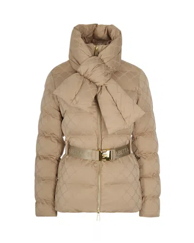 ELISABETTA FRANCHI PIUMINO IN TESSUTO VELA JACQUARD CON CINTURA HONEY