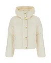 Elisabetta Franchi Piumino In Velluto Con Cappuccio Milk In Neutral