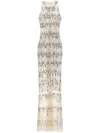 ELISABETTA FRANCHI PIXEL-PATTERN SEQUIN-EMBROIDERED TULLE RED CARPET DRESS