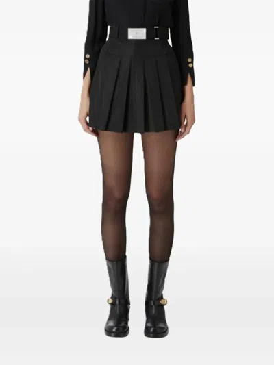 Elisabetta Franchi Pleated Belted Mini Skirt In Black