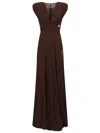 Elisabetta Franchi Pleated Brown Skirt With Crossover Bodice And V-neckline In Brown