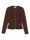Elisabetta Franchi Textured Ribbed Fitted Cardigan With Peplum Hem In Brown