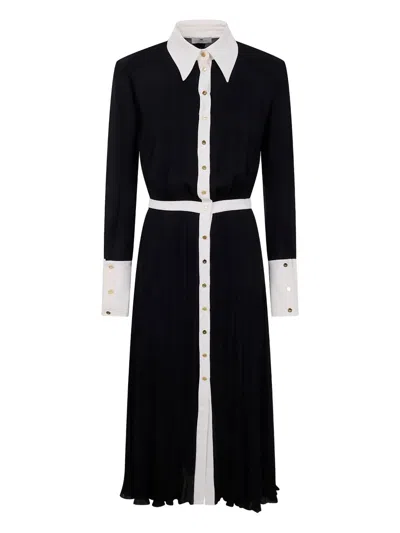 Elisabetta Franchi Pleated Buttoned Midi Dress In Blue