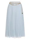 Elisabetta Franchi Midi Skirt With Gold Chain And Pleats In Blue