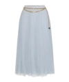 Elisabetta Franchi Midi Skirt With Gold Chain And Pleats In Silver