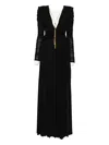Elisabetta Franchi Chain Detail Pleated Dress With Ruched V-neckline In Black