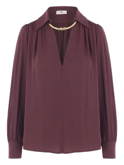 Elisabetta Franchi Pleated-collar Blouse In Burgundy
