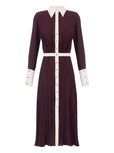 Elisabetta Franchi Pleated Collared Midi Dress In Burgundy