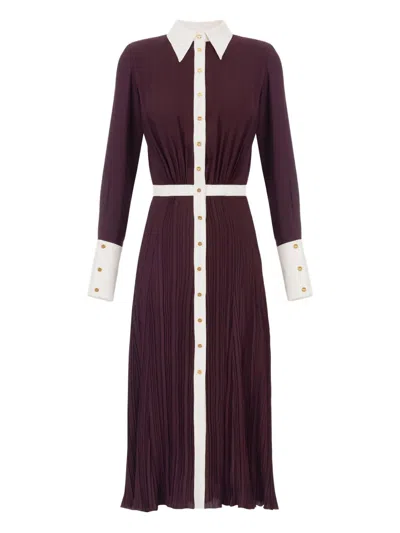 Elisabetta Franchi Pleated Contrast-trim Dress In Burgundy