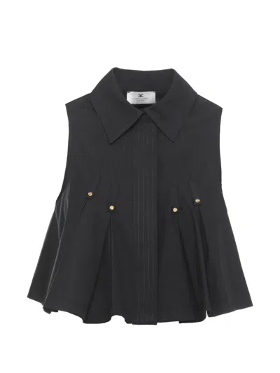 Elisabetta Franchi Pleated Cropped Shirt In Black