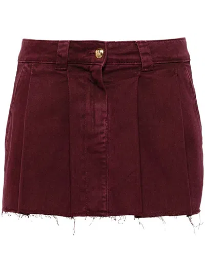 Elisabetta Franchi Pleated Denim Mini Skirt In Rouge Noir