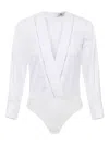 Elisabetta Franchi Pleated-detail Long-sleeve Bodysuit In White