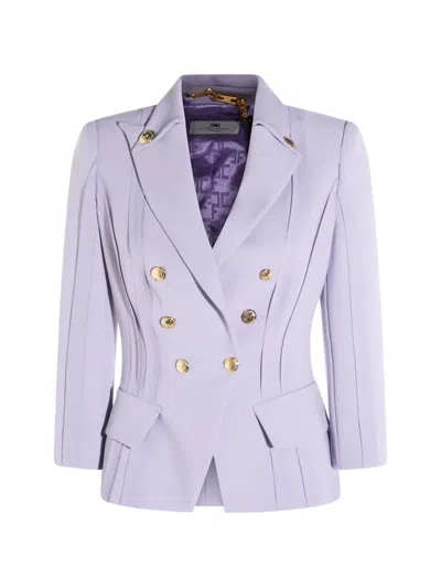 Elisabetta Franchi Pleated Double-breasted Jacket In Purple