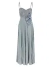 Elisabetta Franchi Pleated Dress Floral Embellishments In Blue