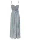 Elisabetta Franchi Pleated Dress Floral Embellishments In Blue