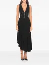 Elisabetta Franchi V-neck Asymmetric Midi Dress In Black