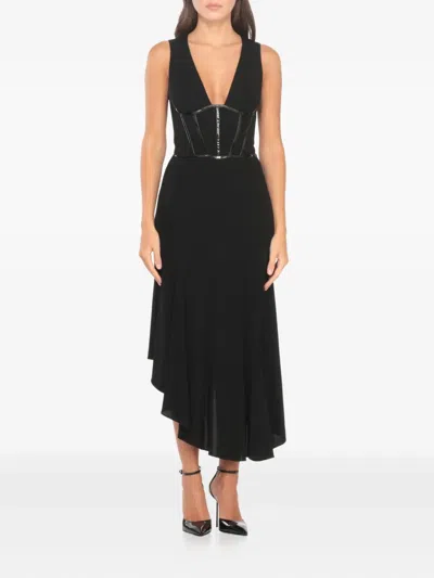 Elisabetta Franchi V-neck Asymmetric Midi Dress In Black