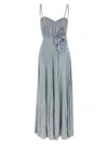 Elisabetta Franchi Pleated Dress Floral Embellishments In Light Blue