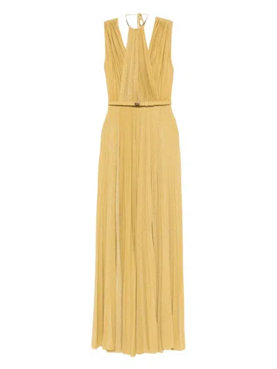 Elisabetta Franchi Pleated Halterneck Dress In Yellow