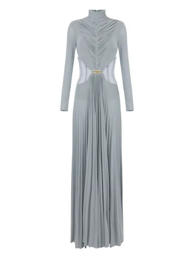 Elisabetta Franchi Pleated High-neck Dress In Blue