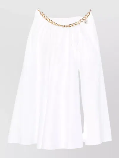 Elisabetta Franchi Pleated High Waist Midi Skirt Chain Detail In White