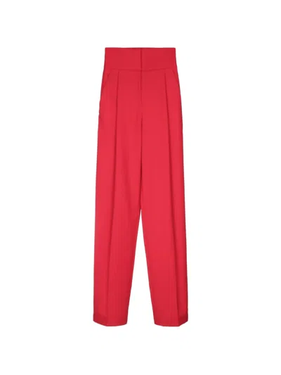 Elisabetta Franchi High-waisted Virgin Wool Gabardine Palazzo Trousers In Red