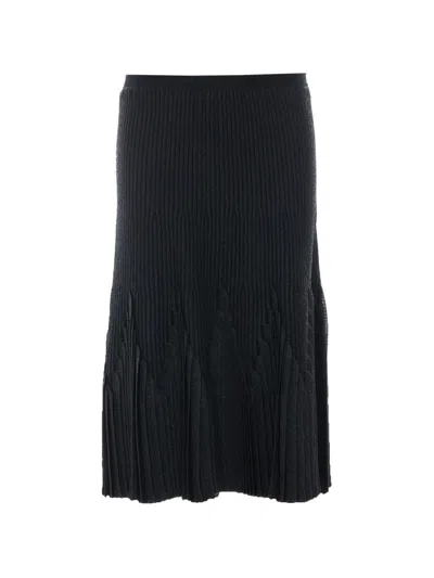 Elisabetta Franchi Pleated Knitted Midi Skirt In Black