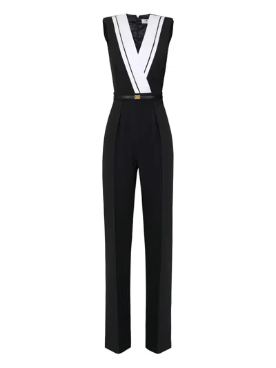 Elisabetta Franchi Pleated Logo Jumpsuit In Black