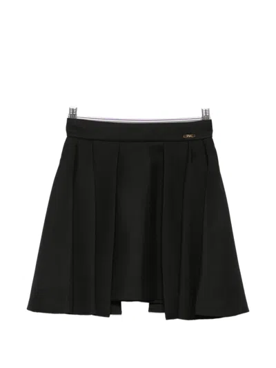 Elisabetta Franchi Pleated Logo-plaque Skirt In Black