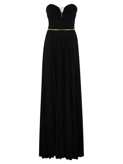 Elisabetta Franchi Pleated Lurex Jersey Red Carpet Dress In Black