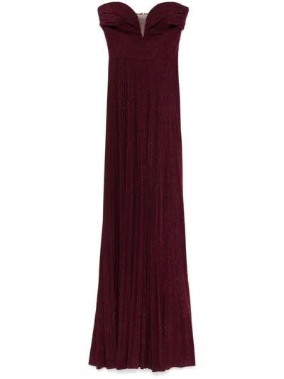 ELISABETTA FRANCHI ELISABETTA FRANCHI PLEATED LUREX JERSEY RED CARPET DRESS WITH BELT