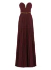 Elisabetta Franchi Pleated Lurex Jersey Red Carpet Dress With Belt In Red