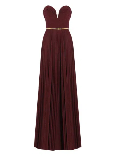ELISABETTA FRANCHI ELISABETTA FRANCHI PLEATED LUREX JERSEY RED CARPET DRESS WITH BELT