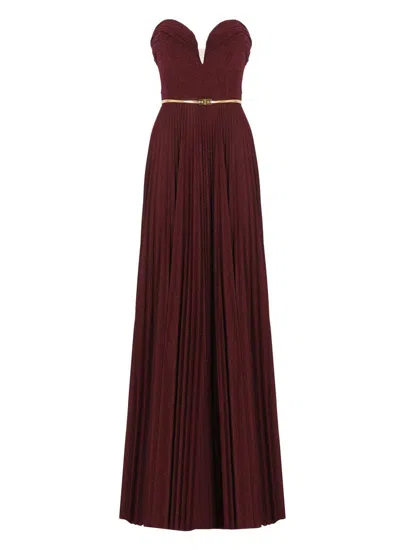 ELISABETTA FRANCHI ELISABETTA FRANCHI PLEATED LUREX JERSEY RED CARPET DRESS WITH BELT