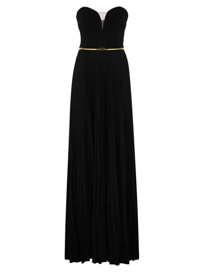 ELISABETTA FRANCHI ELISABETTA FRANCHI PLEATED LUREX JERSEY RED CARPET DRESS WITH BELT