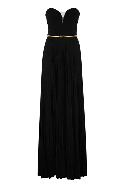 ELISABETTA FRANCHI ELISABETTA FRANCHI PLEATED LUREX JERSEY RED CARPET DRESS WITH BELT