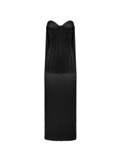 Elisabetta Franchi Pleated Maxi Dress In Black