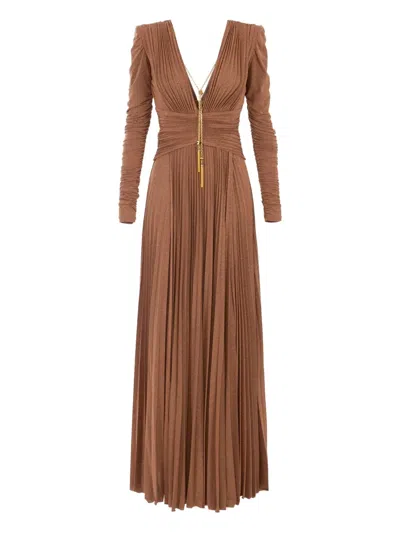 Elisabetta Franchi Red Carpet Dress In Lurex Jersey With Necklace In Animal Print