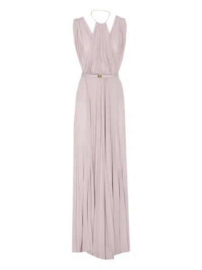 ELISABETTA FRANCHI PLEATED MAXI DRESS WITH HALTER NECKLINE