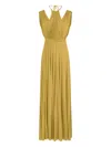 Elisabetta Franchi Pleated Maxi Evening Dress In Yellow