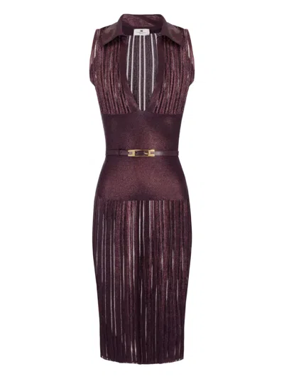 Elisabetta Franchi Pleated Midi Dress In Brown